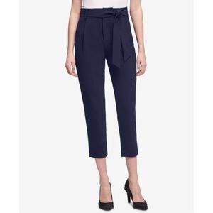 DKNY Women's Paperbag Waist Mid Rise Dress Pants Navy Blue Petite Size 4P
